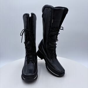Timberland Women’s Black Leather Boots Stitching 14 Tall